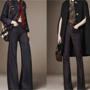 NWT Burberry Brit Flare High Rise Jeans, Dark Blue with Red Stitching, size 26